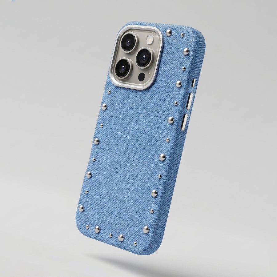 Funda Denim MagBattery para iPhone 14 Pro Max — vista trasera con cierre magnético
