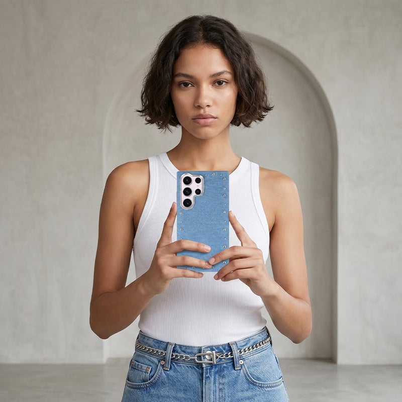 Funda Denim MagBattery para Samsung Galaxy S23 Ultra — perfil lateral y protección
